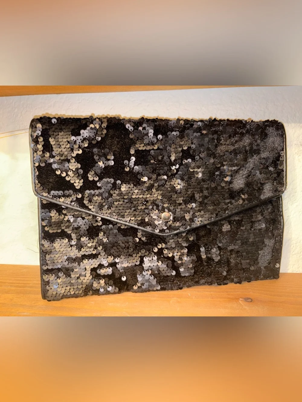 a new day Black Sequin Envelope Clutch